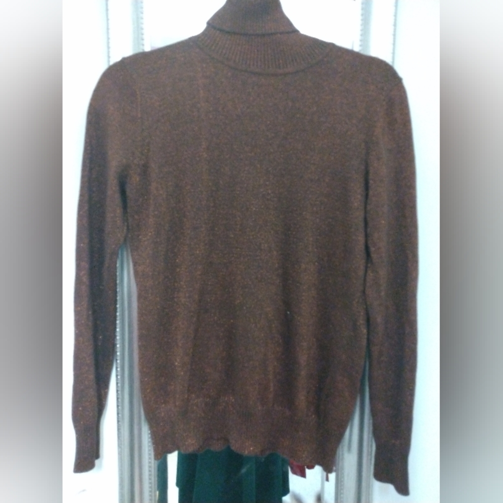 Joseph A womens turtleneck cooper Metalic sweater size M.
